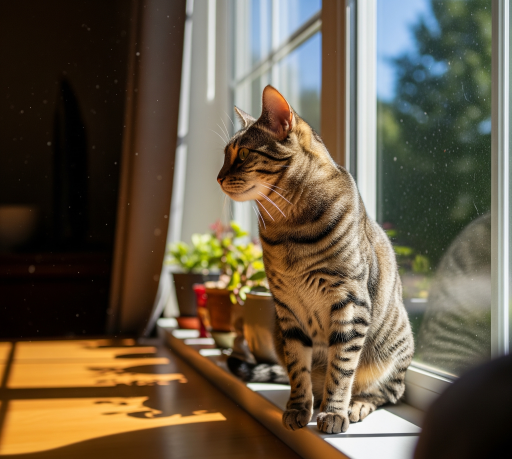 窓辺に座る猫の画像